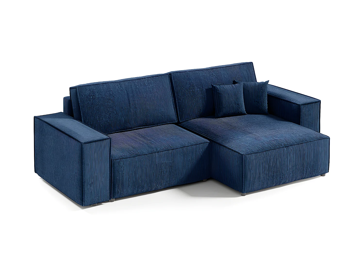 Canapé d'angle réversible et convertible 3 places avec coffre Isaac Mini velours côtelé Bleu