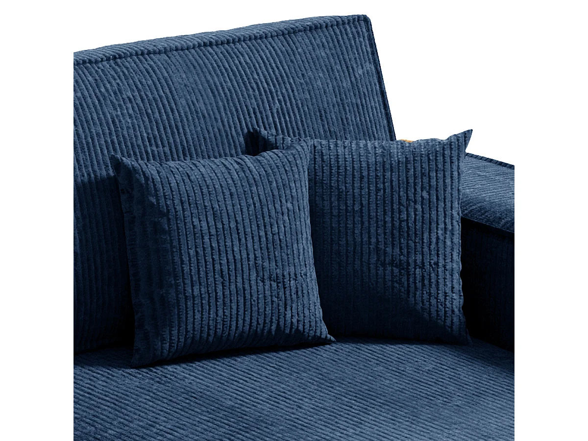 Canapé d'angle réversible et convertible 3 places avec coffre Isaac Mini velours côtelé Bleu