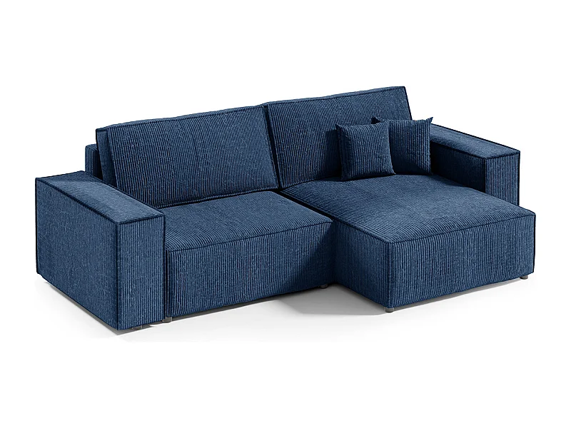 Canapé d'angle réversible et convertible 3 places avec coffre Isaac Mini velours côtelé Bleu