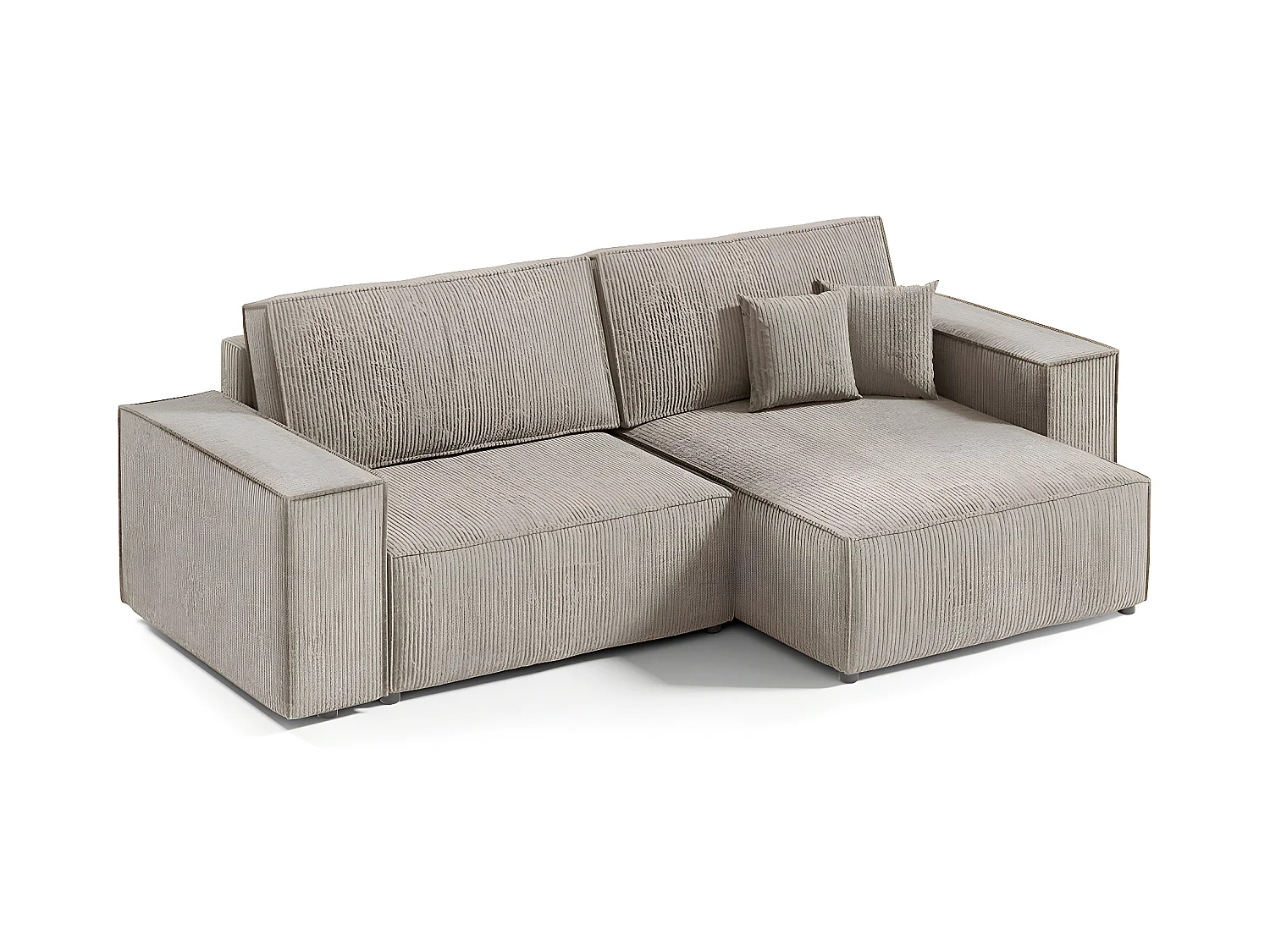 Canapé d'angle réversible et convertible 3 places avec coffre Isaac Mini velours côtelé Taupe