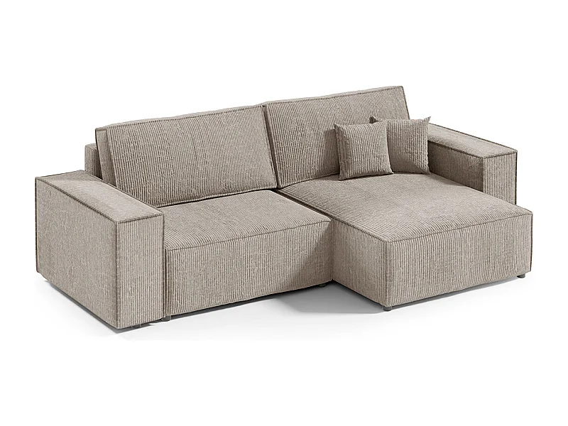 Canapé d'angle réversible et convertible 3 places avec coffre Isaac Mini velours côtelé Taupe