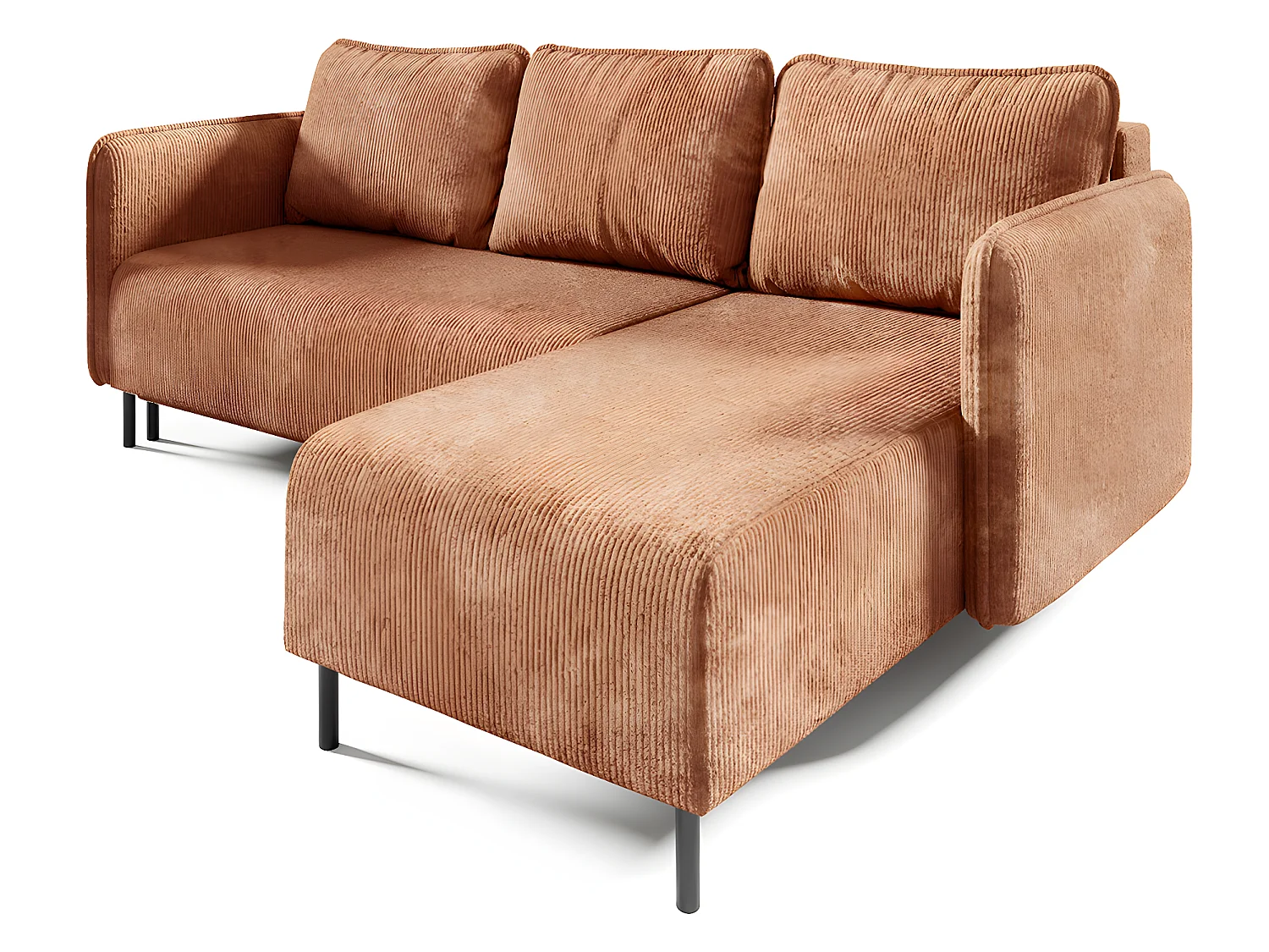 Canapé d'angle réversible et convertible 3 places avec coffre Robin velours côtelé Orange brique