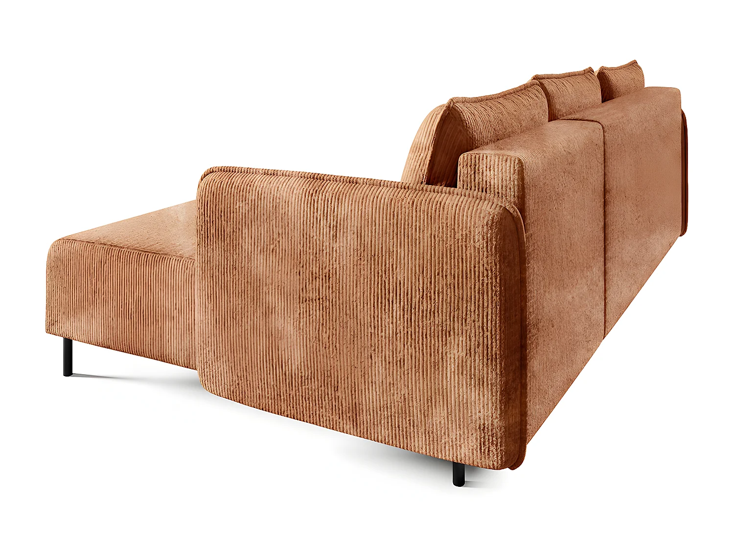 Canapé d'angle réversible et convertible 3 places avec coffre Robin velours côtelé Orange brique