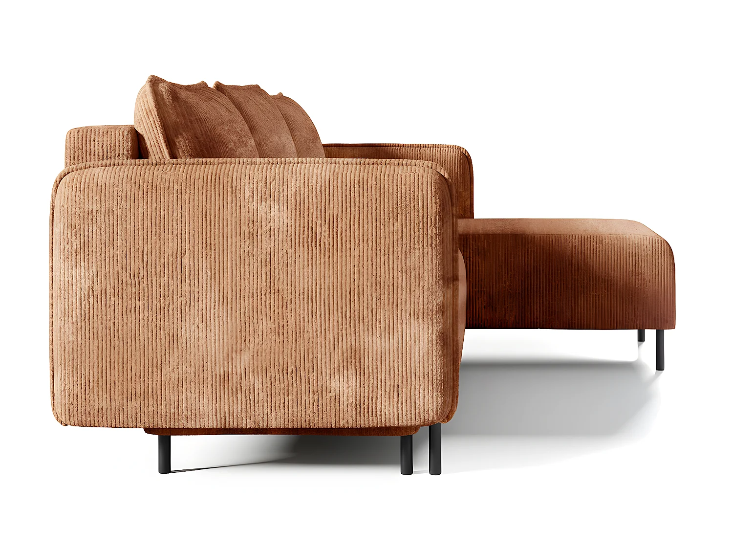 Canapé d'angle réversible et convertible 3 places avec coffre Robin velours côtelé Orange brique