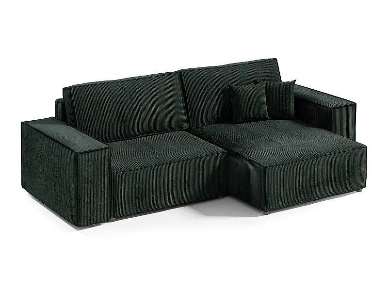 Canapé d'angle réversible et convertible 3 places avec coffre Isaac Mini velours côtelé Vert sapin