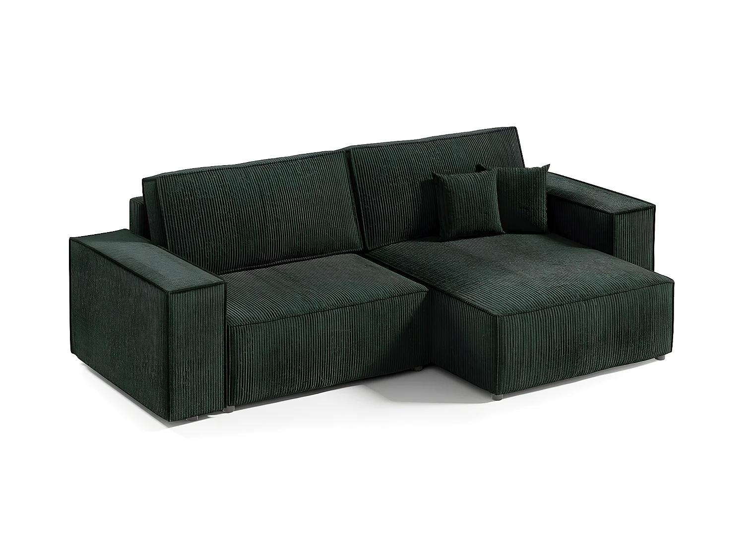 Canapé d'angle réversible et convertible 3 places avec coffre Isaac Mini velours côtelé Vert sapin