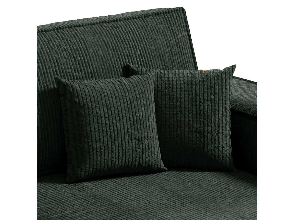 Canapé d'angle réversible et convertible 3 places avec coffre Isaac Mini velours côtelé Vert sapin