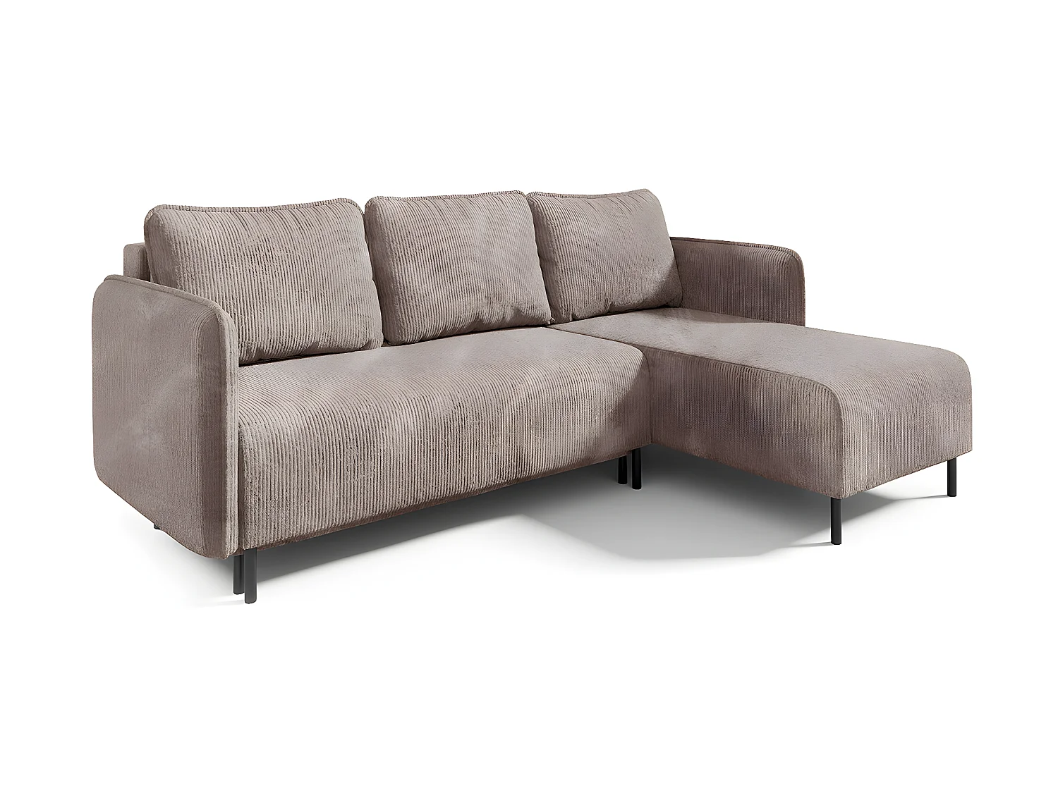 Canapé d'angle réversible et convertible 3 places avec coffre Robin velours côtelé Taupe