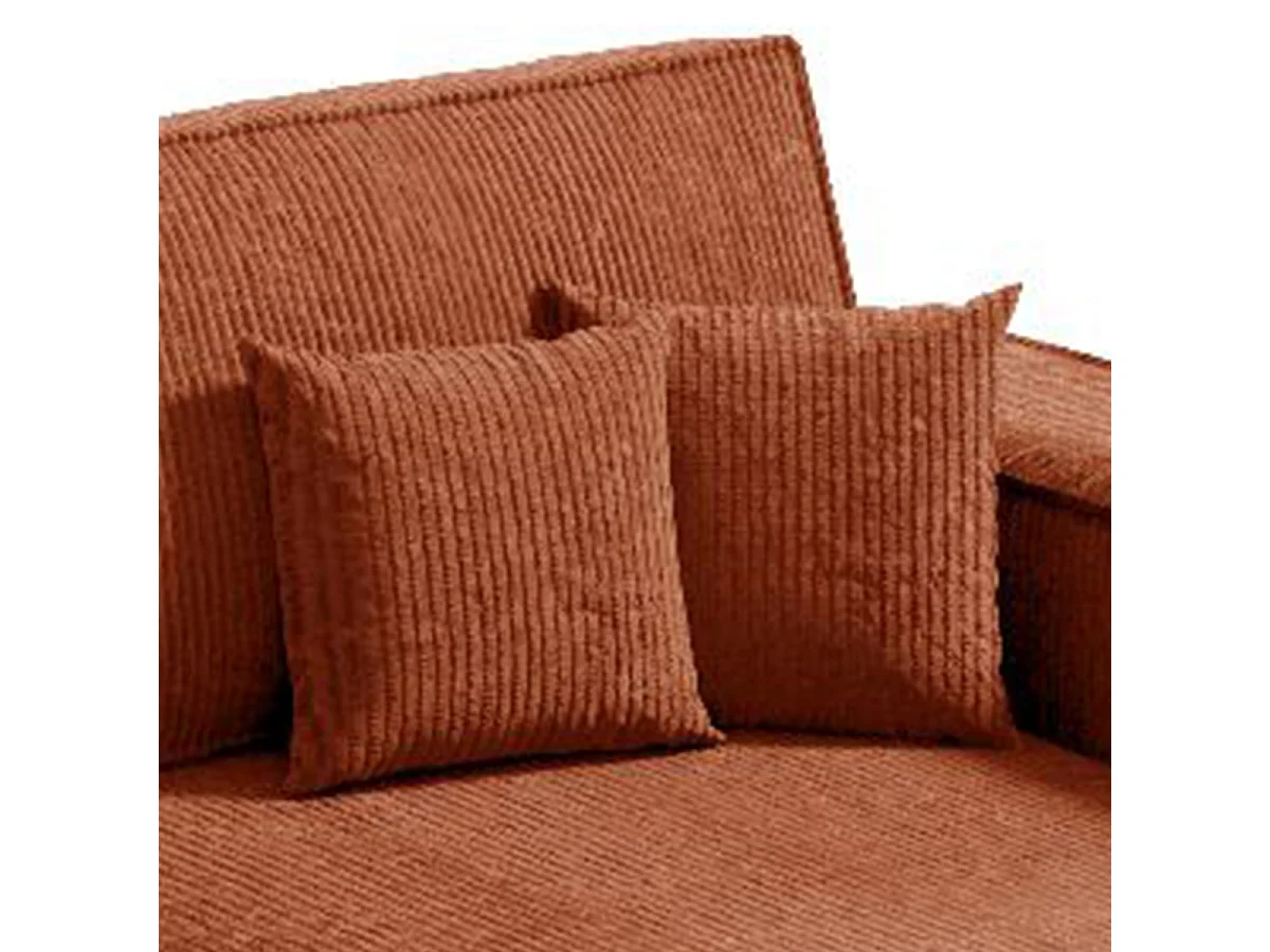 Canapé d'angle réversible et convertible 3 places avec coffre Isaac Mini velours côtelé Orange brique