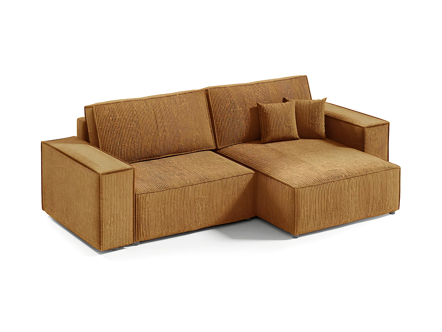 Canapé d'angle réversible et convertible 3 places avec coffre Isaac Mini velours côtelé Jaune