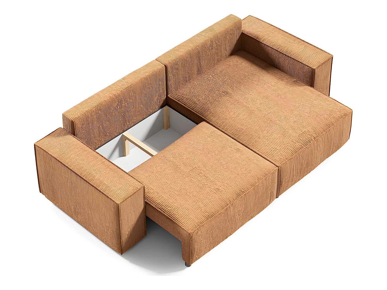 Canapé d'angle réversible et convertible 3 places avec coffre Isaac Mini velours côtelé Jaune