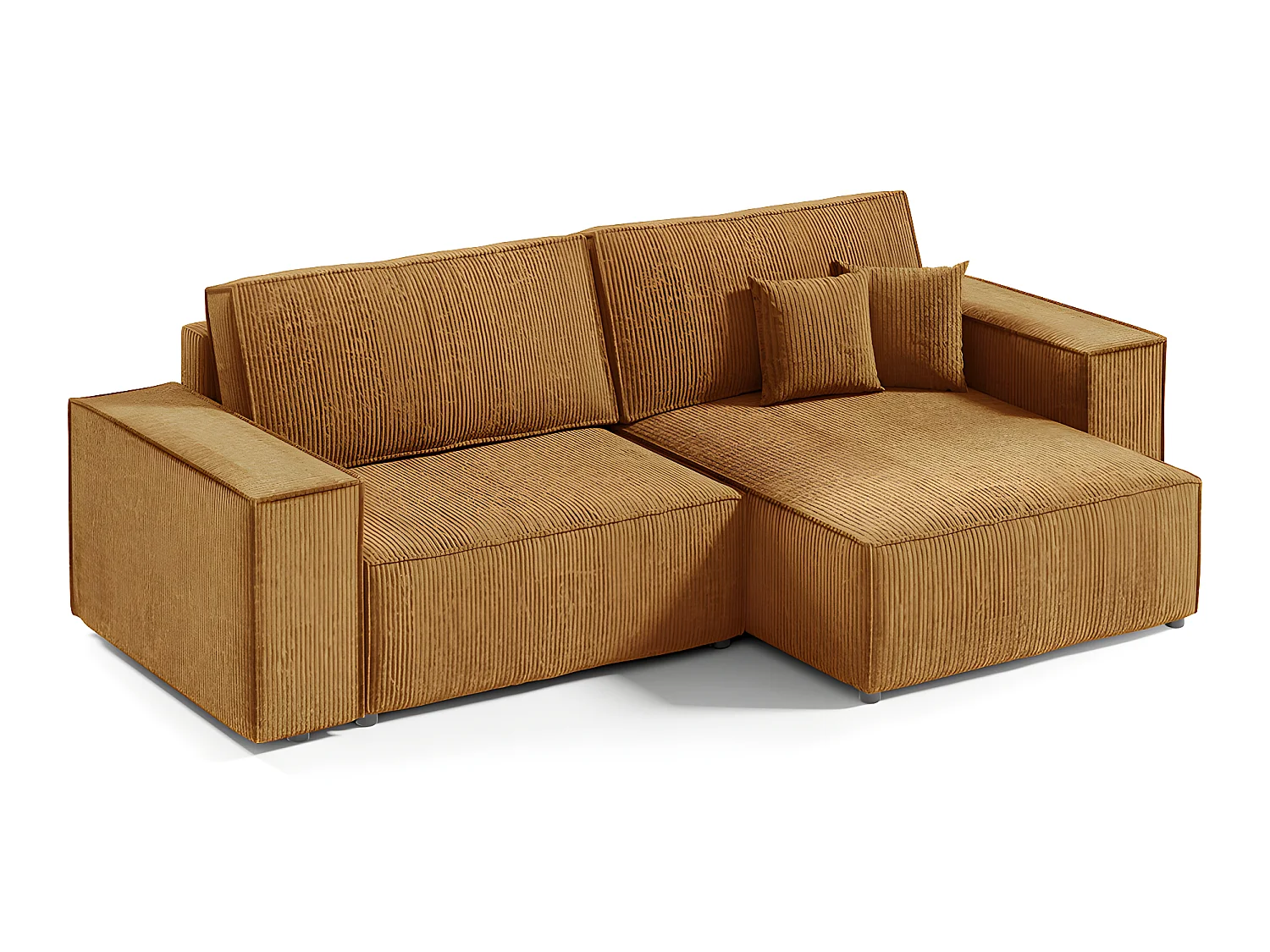 Canapé d'angle réversible et convertible 3 places avec coffre Isaac Mini velours côtelé Jaune