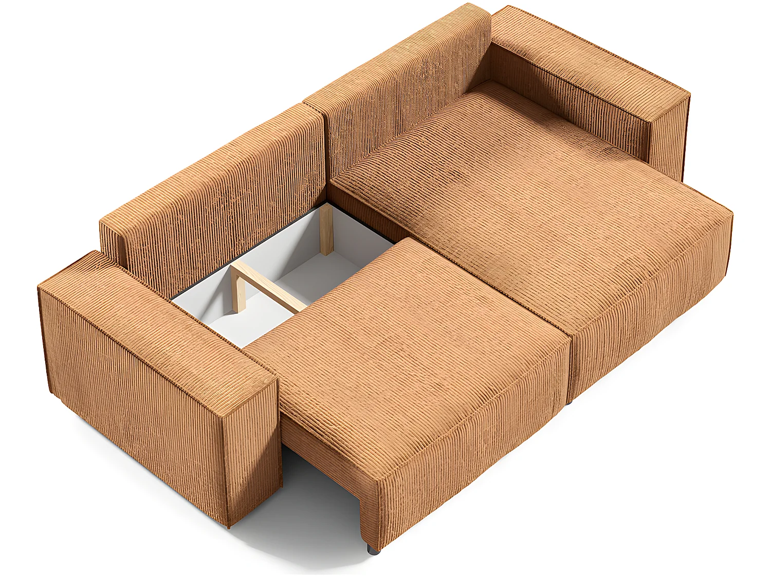 Canapé d'angle réversible et convertible 3 places avec coffre Isaac Mini velours côtelé Jaune