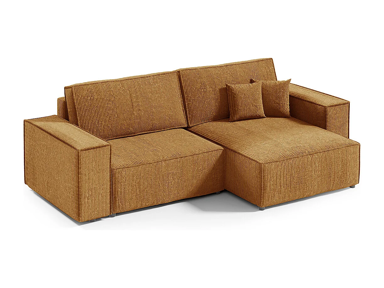 Canapé d'angle réversible et convertible 3 places avec coffre Isaac Mini velours côtelé Jaune