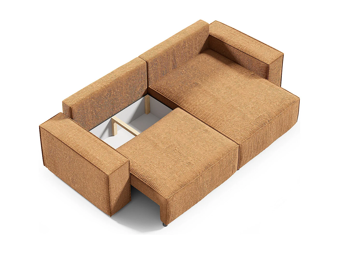 Canapé d'angle réversible et convertible 3 places avec coffre Isaac Mini velours côtelé Jaune