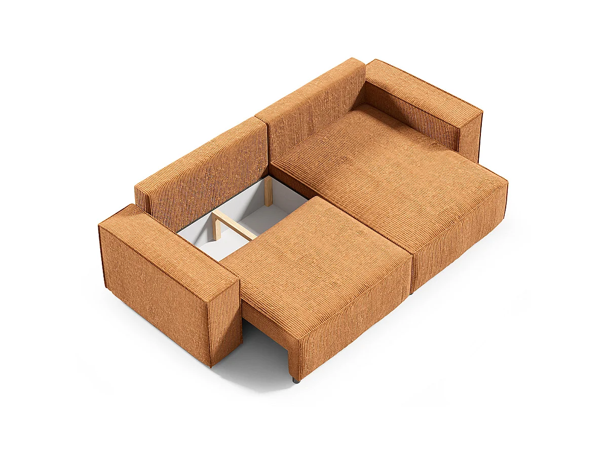 Canapé d'angle convertible 3 places avec coffre en velours jaune