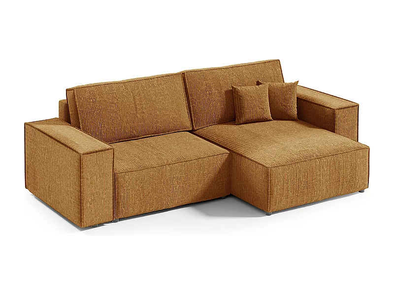 Canapé d'angle réversible et convertible 3 places avec coffre Isaac Mini velours côtelé Jaune