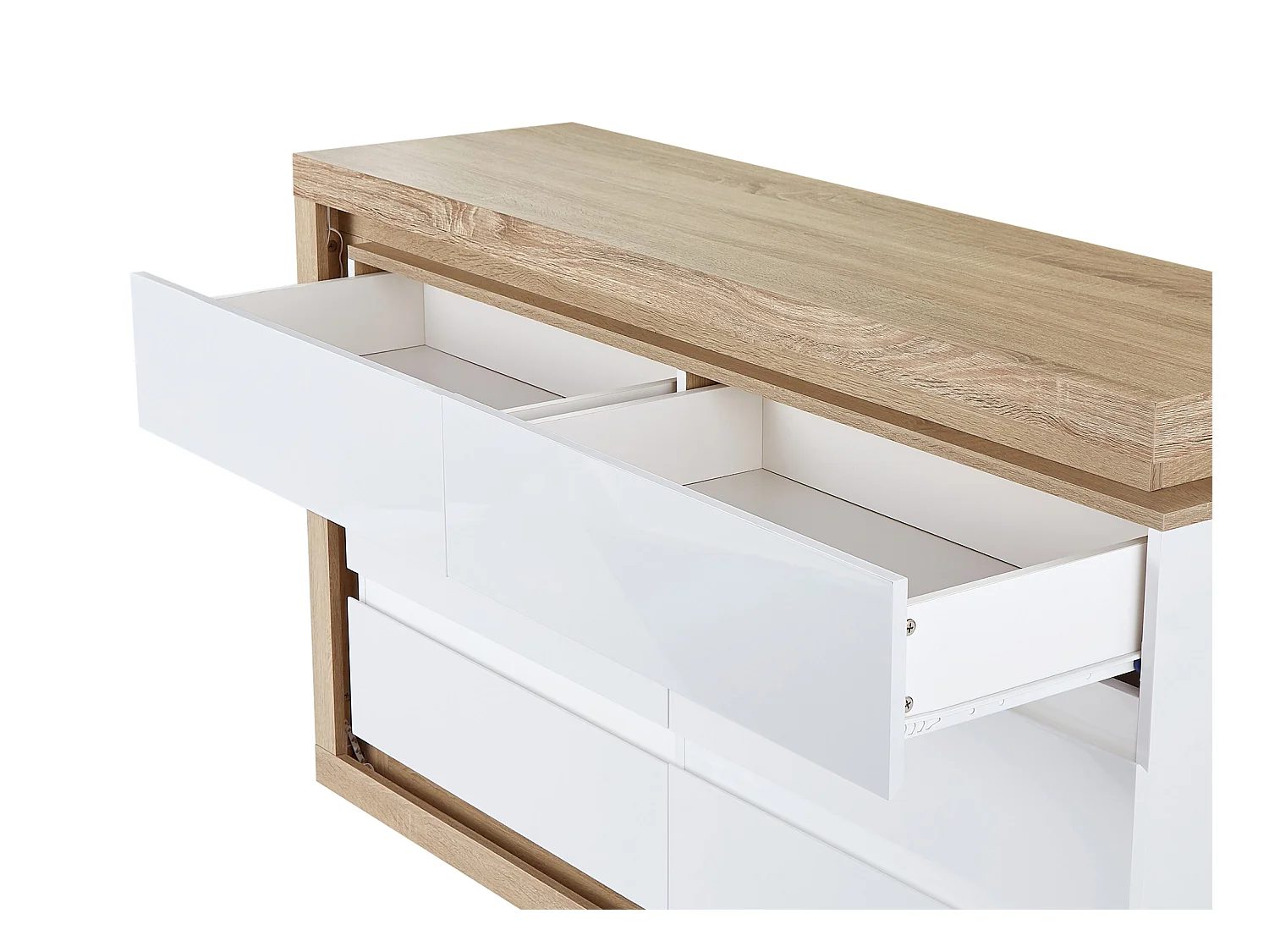 Commode 6 tiroirs - Avec LEDs - MDF - Blanc laqué et naturel - FLARANCIA