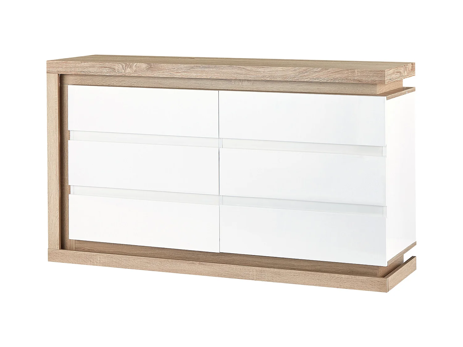 Cómoda de 6 cajones - Con LEDs - MDF - Blanco lacado y natural - FLARANCIA