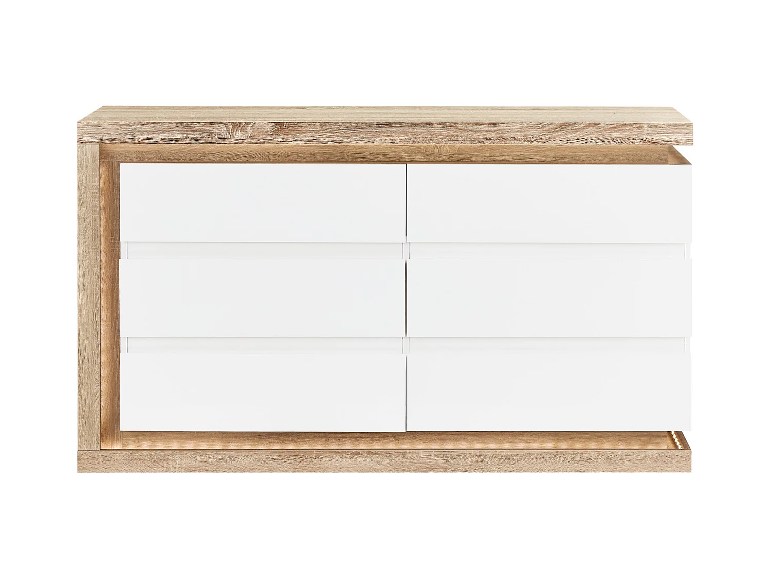 Cómoda de 6 cajones - Con LEDs - MDF - Blanco lacado y natural - FLARANCIA