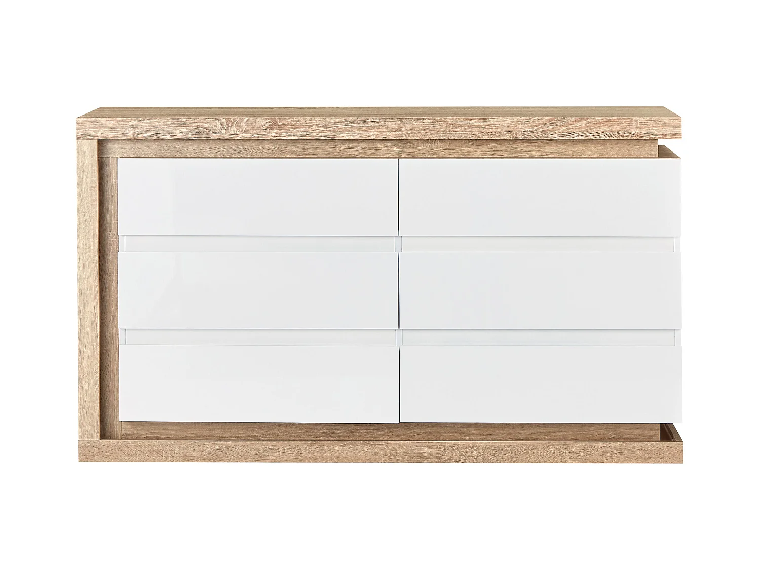 Cómoda de 6 cajones - Con LEDs - MDF - Blanco lacado y natural - FLARANCIA