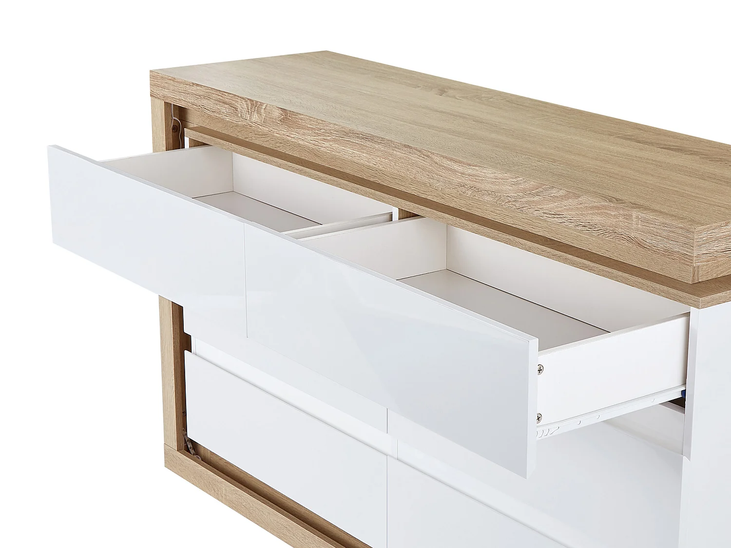 Ladekast met 6 lades - Met ledverlichting - Mdf - Wit gelakt en naturel - FLARANCIA