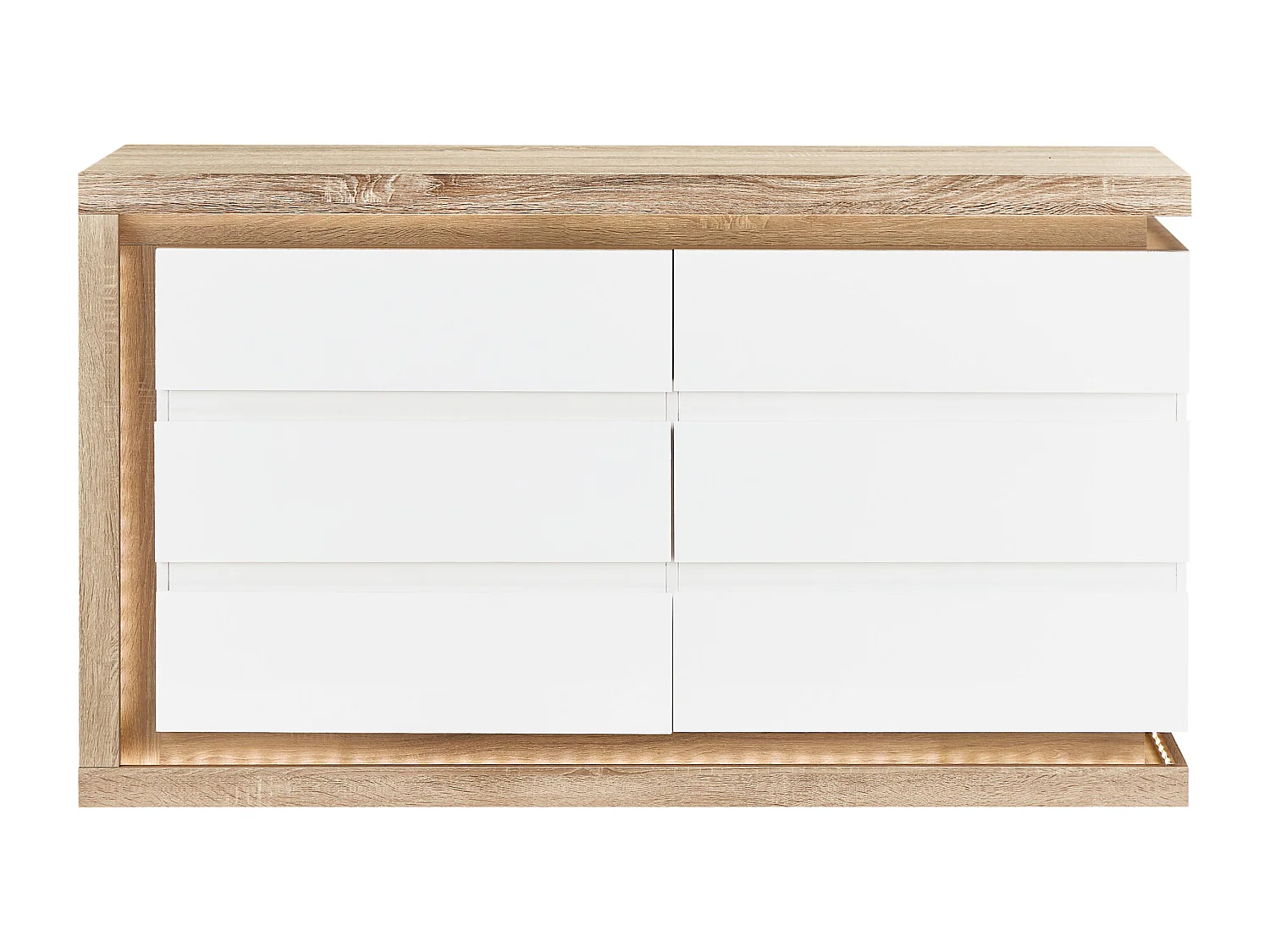 Ladekast met 6 lades - Met ledverlichting - Mdf - Wit gelakt en naturel - FLARANCIA