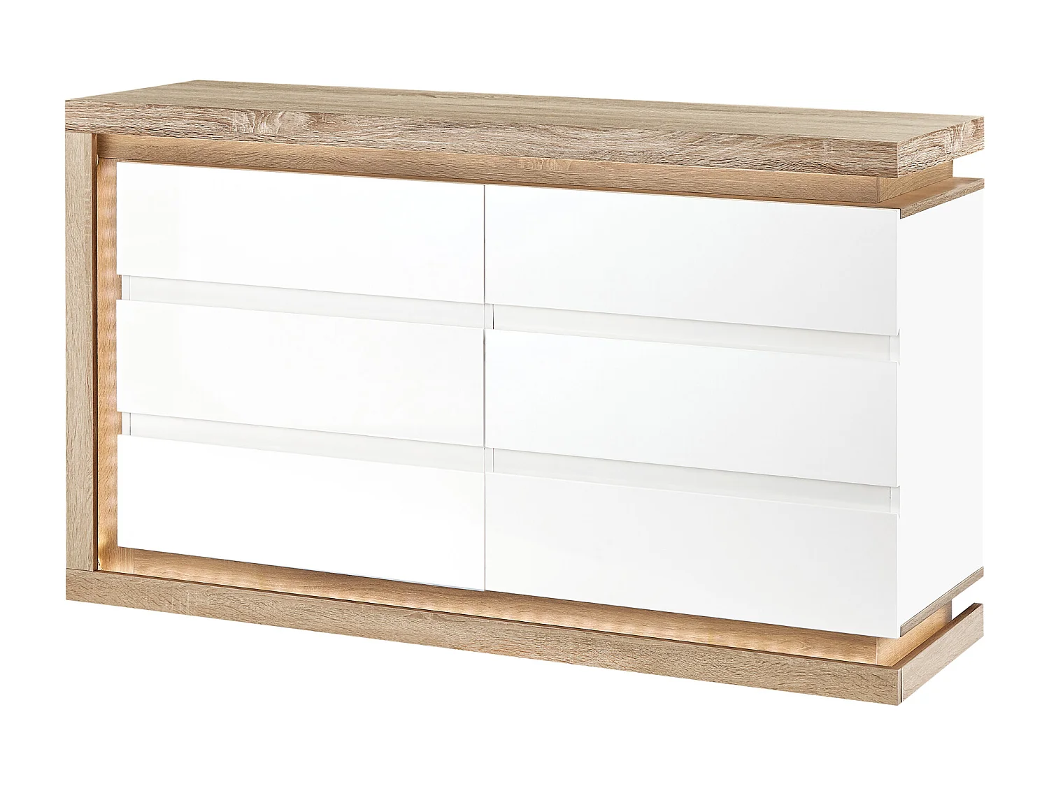 Ladekast met 6 lades - Met ledverlichting - Mdf - Wit gelakt en naturel - FLARANCIA