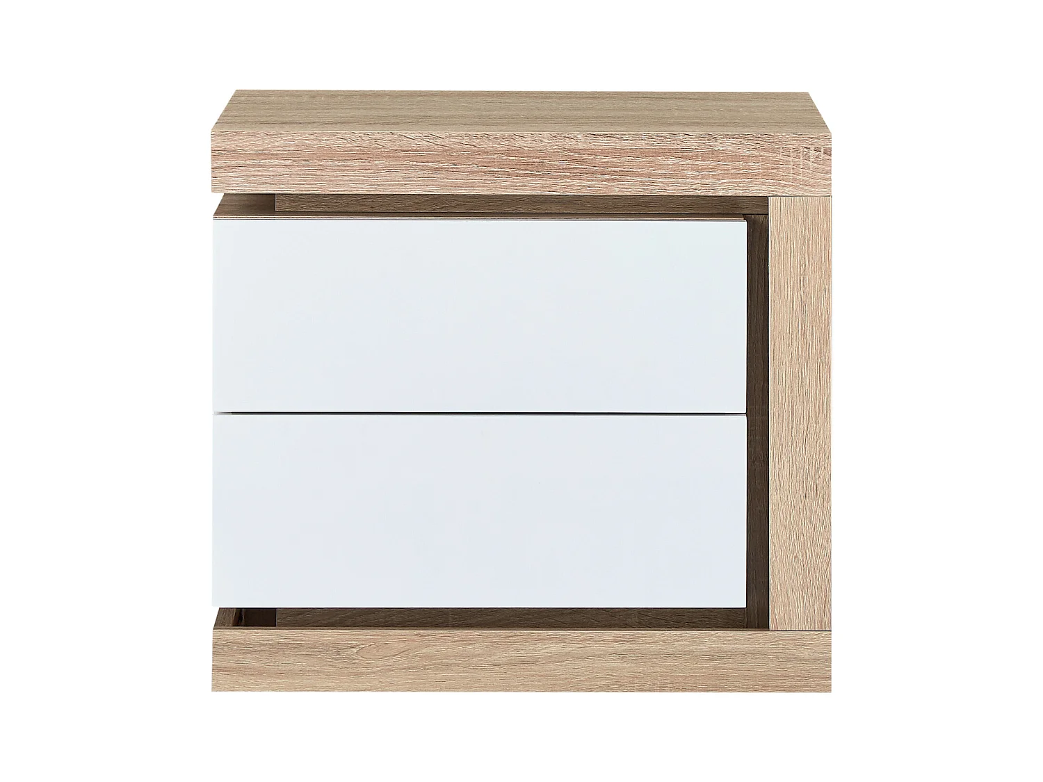 Comodino lato destro con 2 cassetti Con LED Bianco laccato e Naturale - FLARANCIA