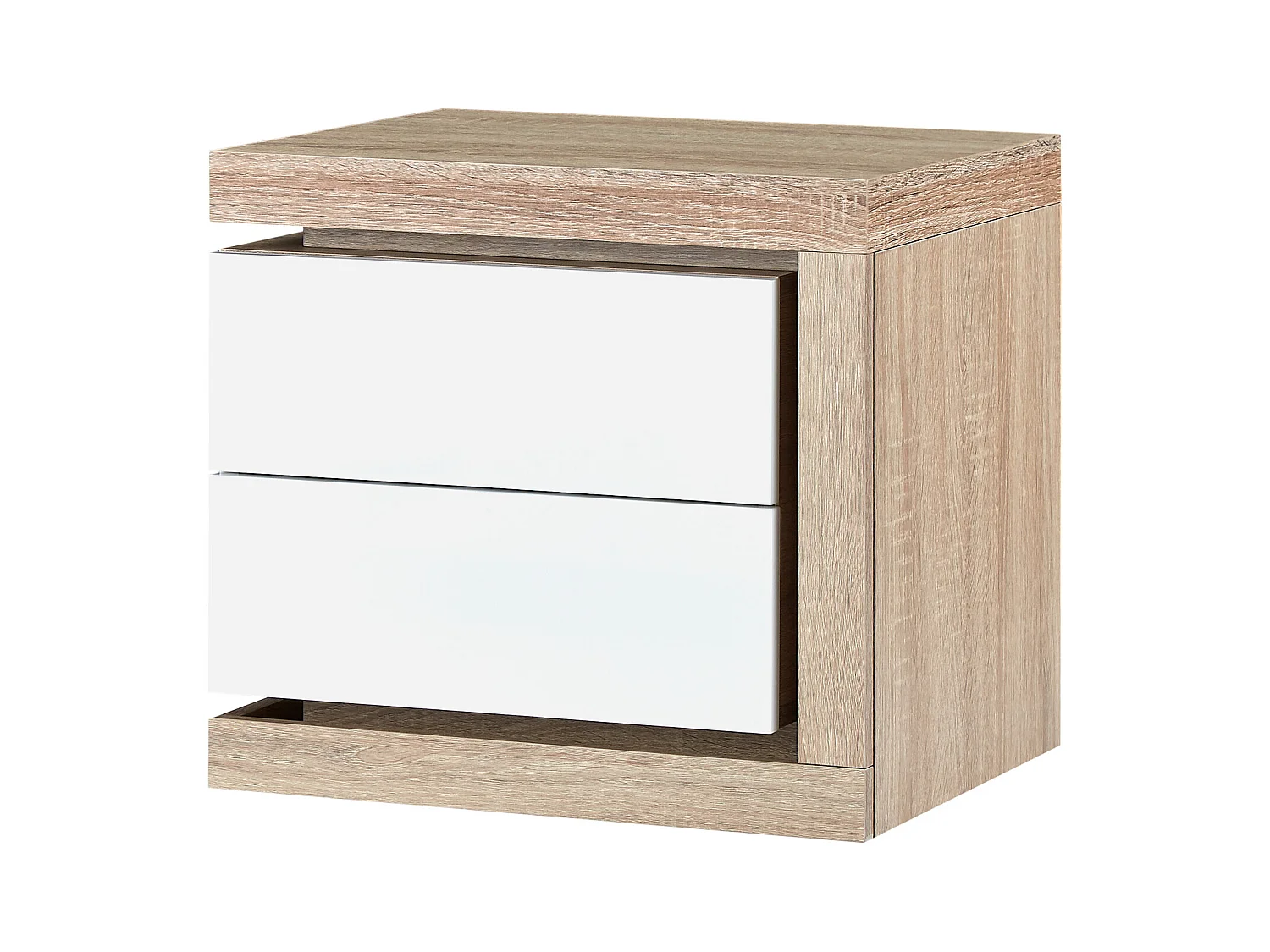 Comodino lato destro con 2 cassetti Con LED Bianco laccato e Naturale - FLARANCIA