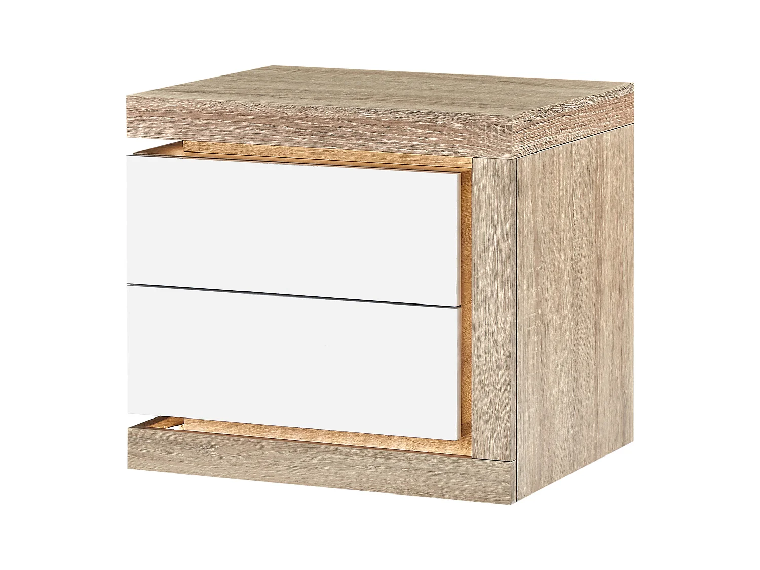 Comodino lato destro con 2 cassetti Con LED Bianco laccato e Naturale - FLARANCIA