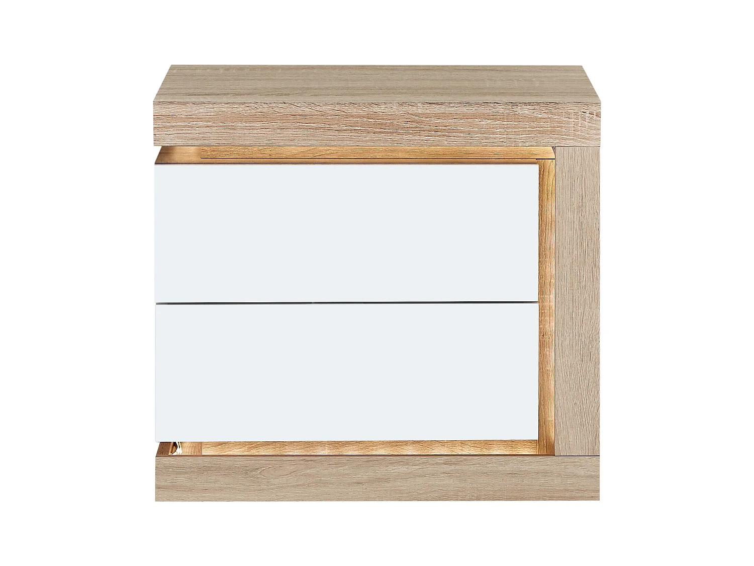 Comodino lato destro con 2 cassetti Con LED Bianco laccato e Naturale - FLARANCIA