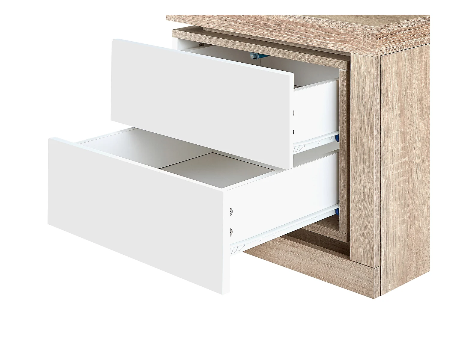 Comodino lato destro con 2 cassetti Con LED Bianco laccato e Naturale - FLARANCIA