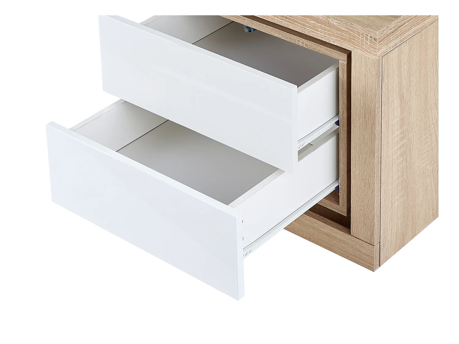 Comodino lato destro con 2 cassetti Con LED Bianco laccato e Naturale - FLARANCIA