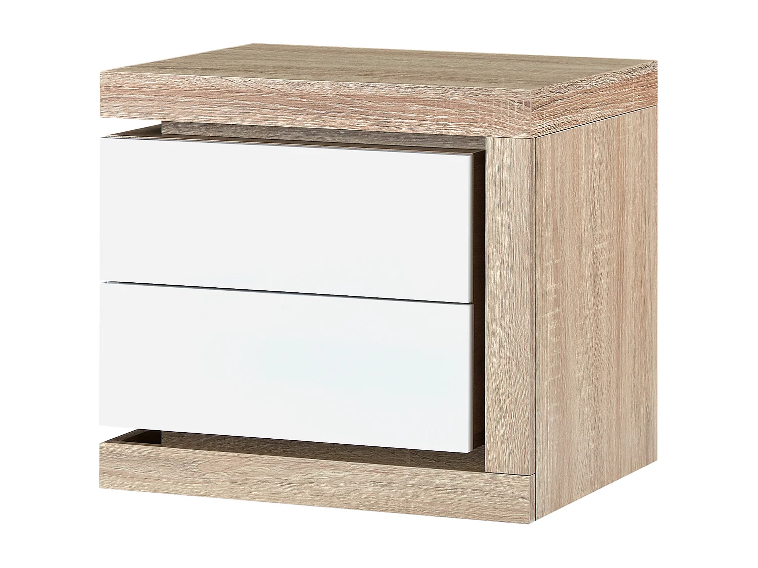 Nachtkastje rechterkant met 2 lades - Met ledverlichting - Wit gelakt en naturel - FLARANCIA