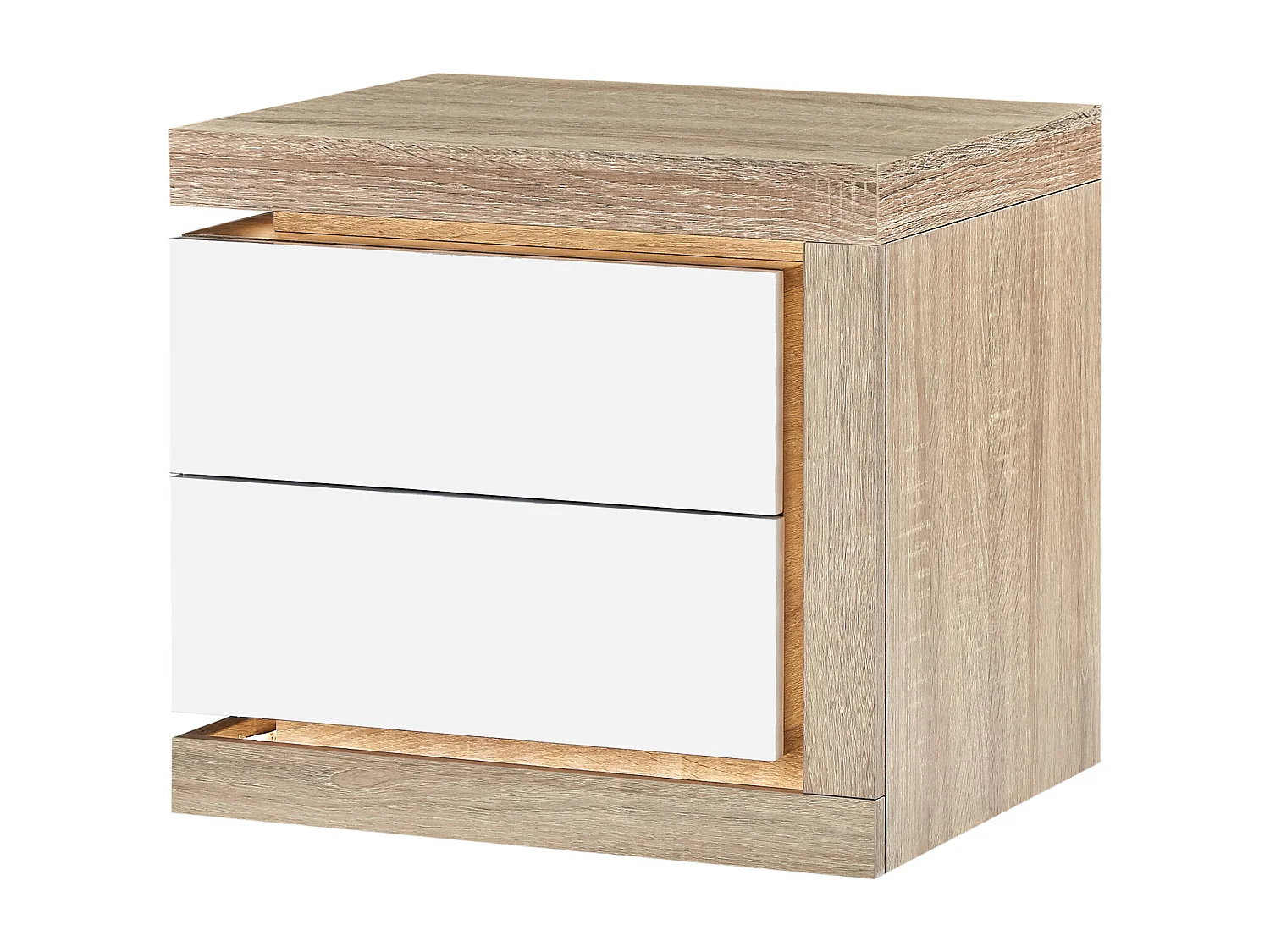 Nachtkastje rechterkant met 2 lades - Met ledverlichting - Wit gelakt en naturel - FLARANCIA