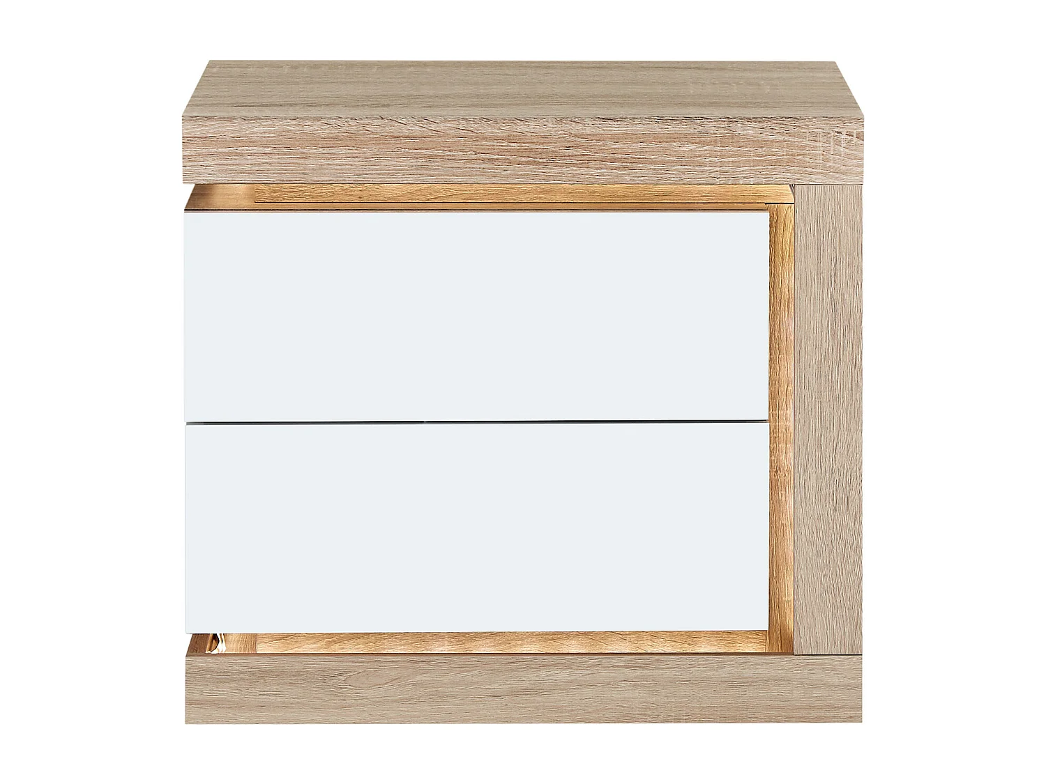 Nachtkastje rechterkant met 2 lades - Met ledverlichting - Wit gelakt en naturel - FLARANCIA