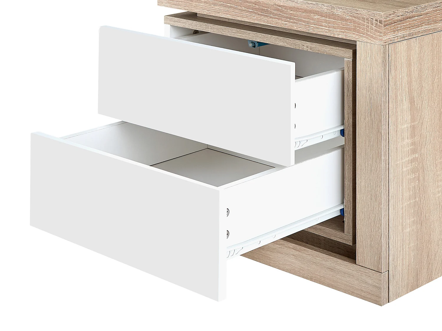 Nachtkastje rechterkant met 2 lades - Met ledverlichting - Wit gelakt en naturel - FLARANCIA