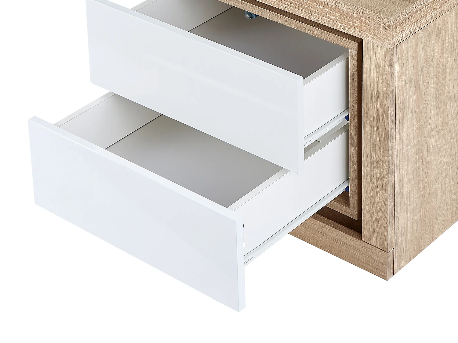 Nachtkastje rechterkant met 2 lades - Met ledverlichting - Wit gelakt en naturel - FLARANCIA