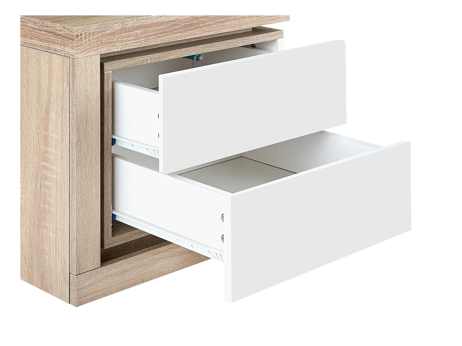 Mesita de noche (lado izquierdo) con 2 cajones - Con LEDs - Lacado blanco y natural - FLARANCIA