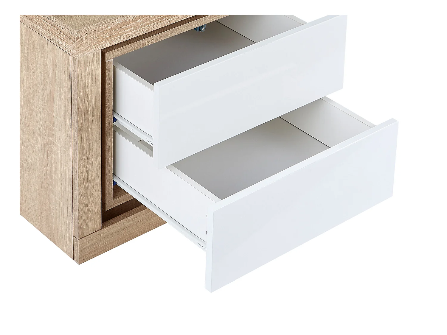 Mesita de noche (lado izquierdo) con 2 cajones - Con LEDs - Lacado blanco y natural - FLARANCIA