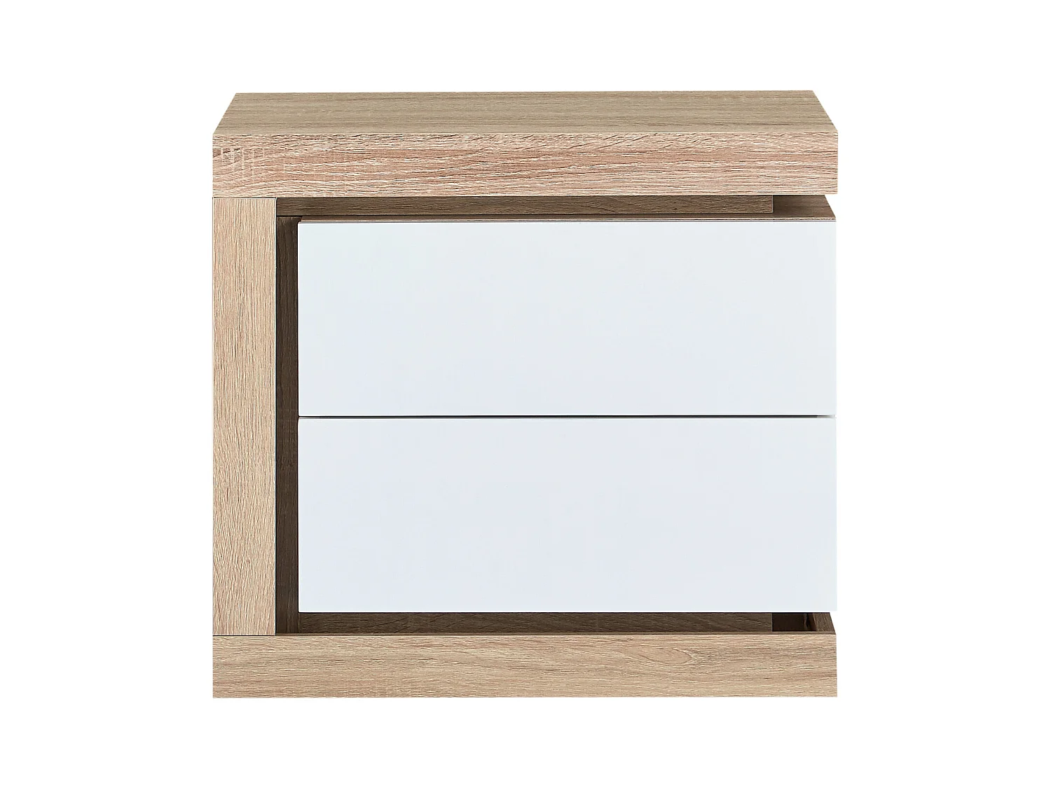 Mesita de noche (lado izquierdo) con 2 cajones - Con LEDs - Lacado blanco y natural - FLARANCIA