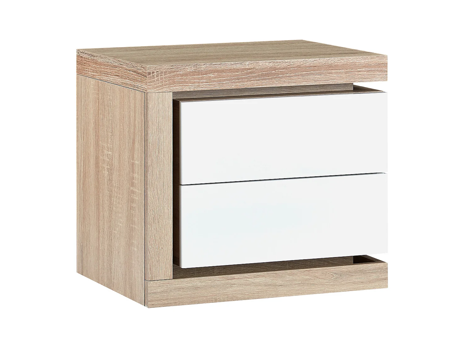 Mesita de noche (lado izquierdo) con 2 cajones - Con LEDs - Lacado blanco y natural - FLARANCIA