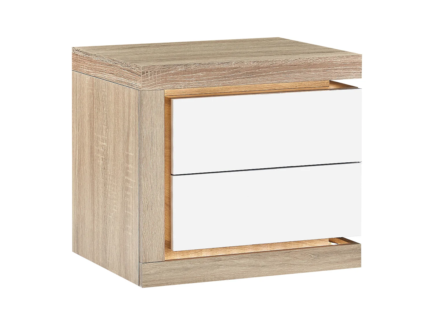 Mesita de noche (lado izquierdo) con 2 cajones - Con LEDs - Lacado blanco y natural - FLARANCIA