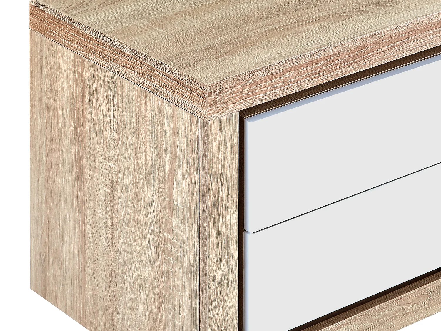 Nachtkastje linkerkant met 2 lades - Met ledverlichting - Wit gelakt en naturel - FLARANCIA