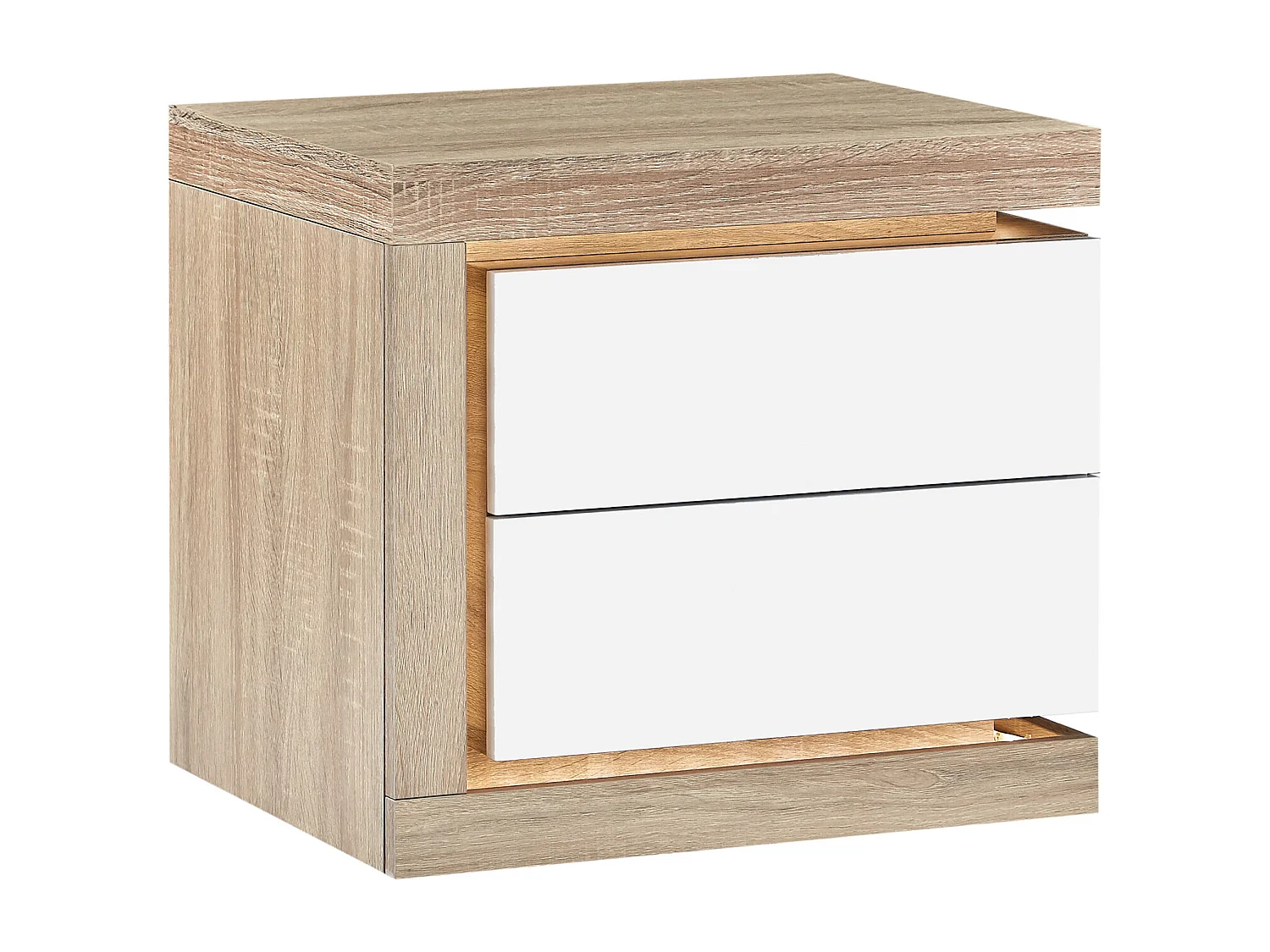 Nachtkastje linkerkant met 2 lades - Met ledverlichting - Wit gelakt en naturel - FLARANCIA