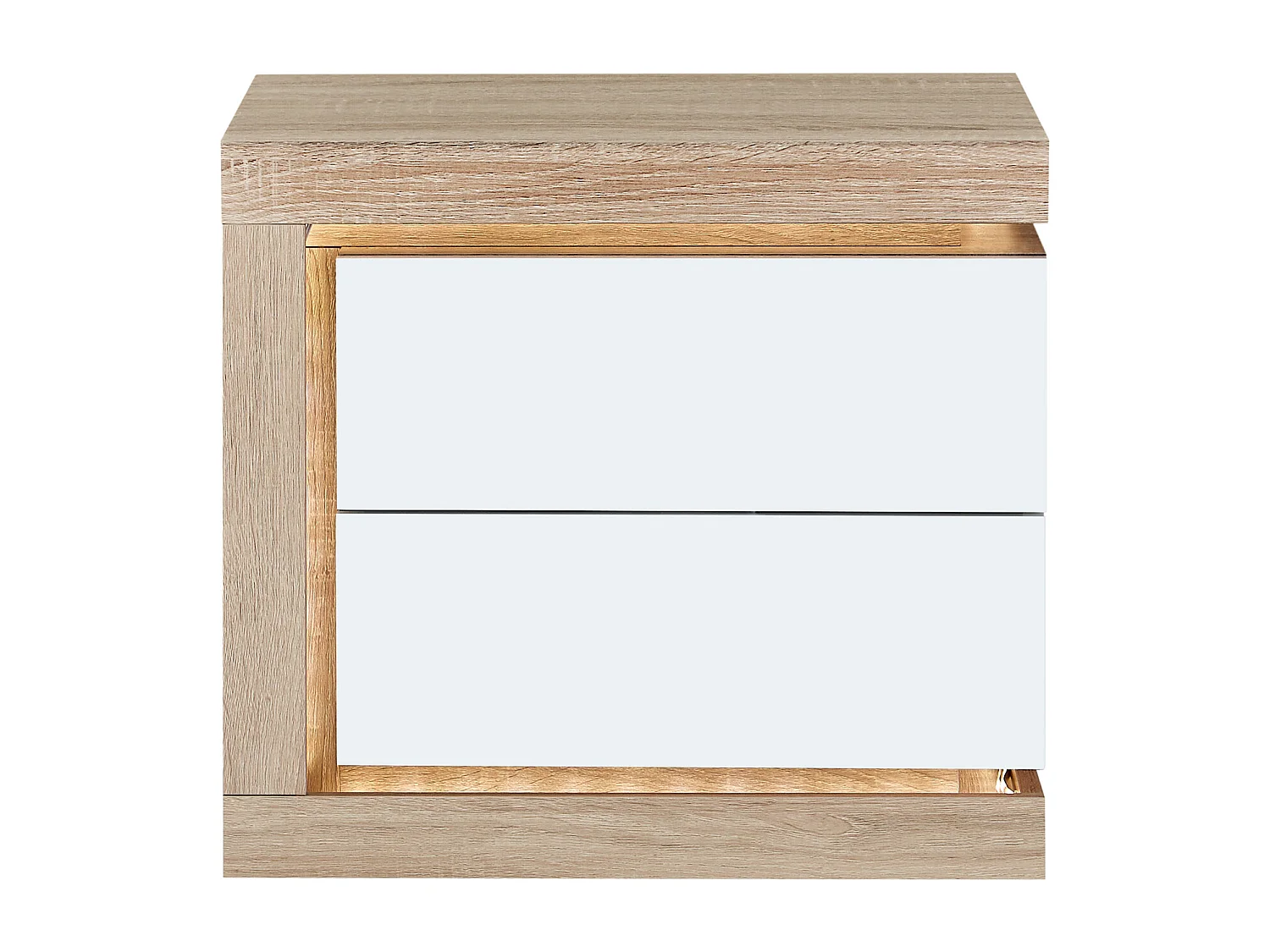 Nachtkastje linkerkant met 2 lades - Met ledverlichting - Wit gelakt en naturel - FLARANCIA