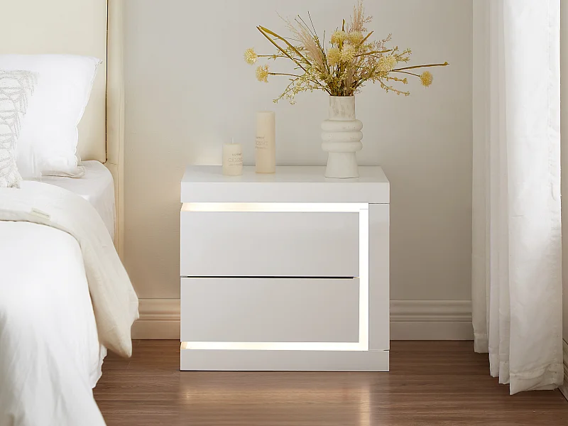 Comodino lato destro con 2 cassetti Con LED Bianco laccato - FLARANCIA