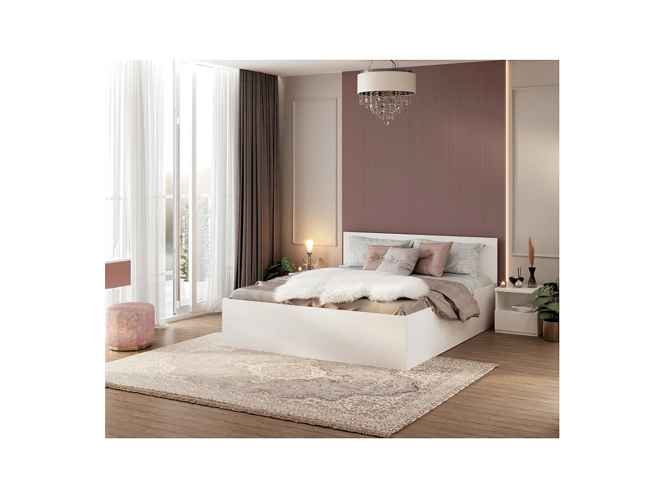 Lit Panama 140x200 + coffre - Sommier inclus Blanc