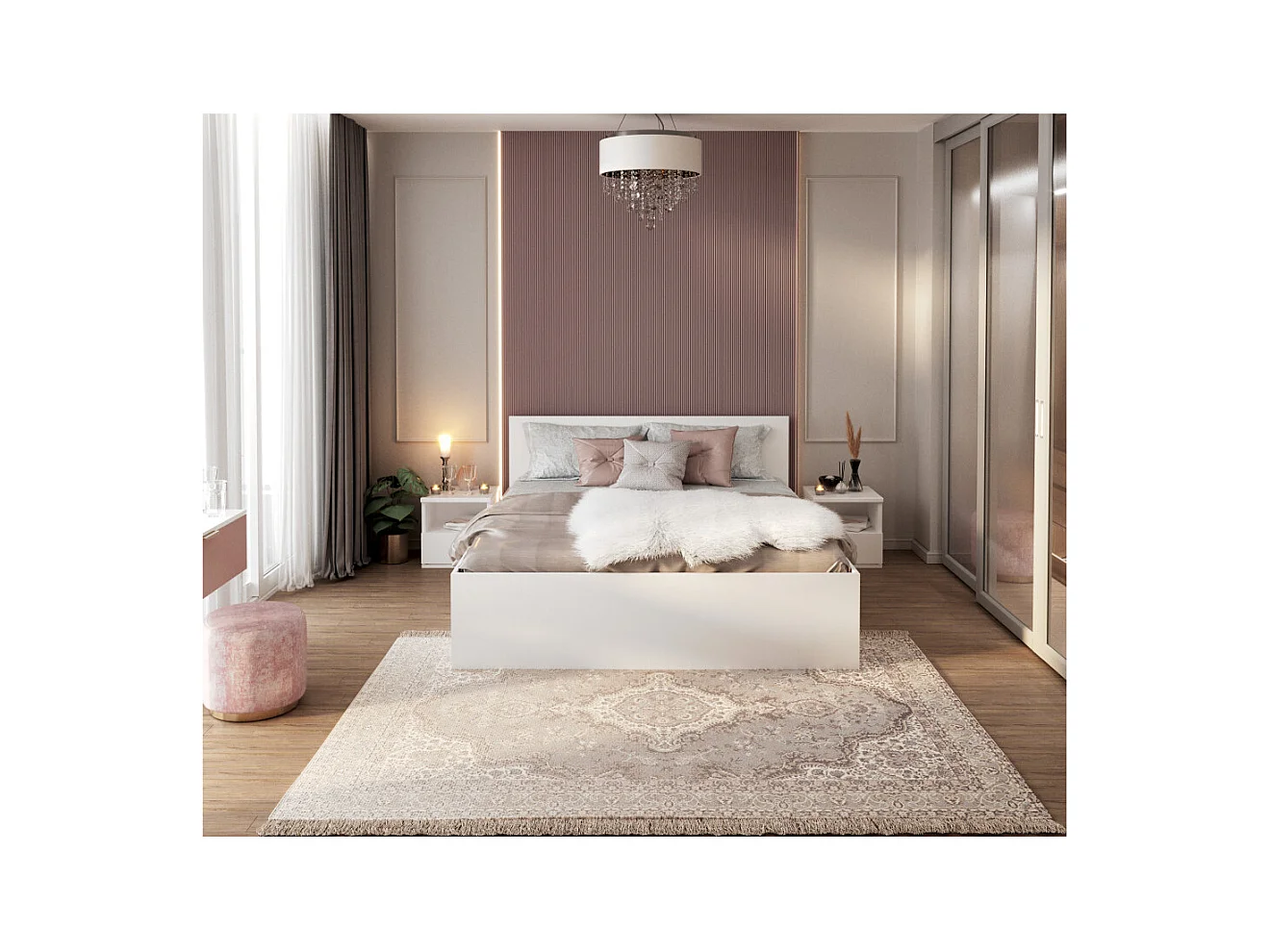 Lit Panama 140x200 + coffre - Sommier inclus Blanc